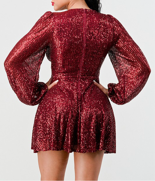 Red Wine Sequin Mini Dress