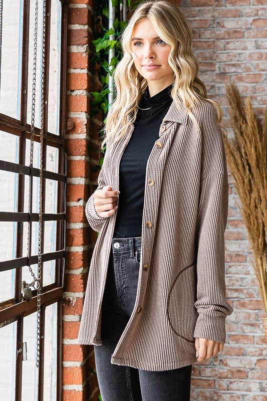 Mocha Ribbed Shacket (Plus)