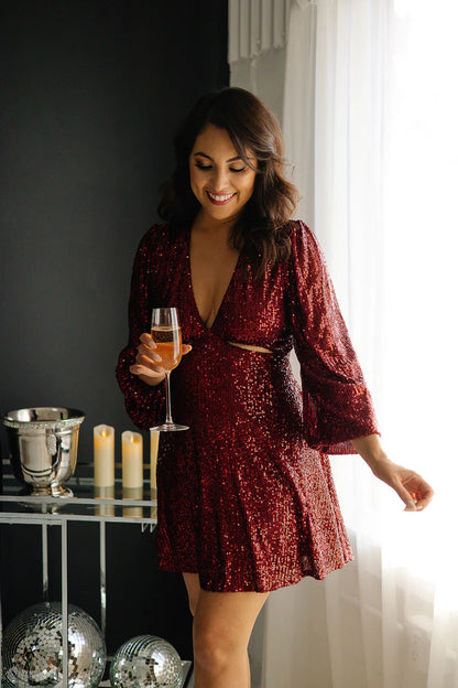 Red Wine Sequin Mini Dress